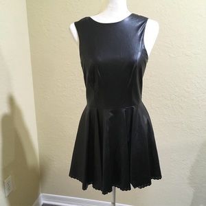 Faux leather stretchy A-line dress